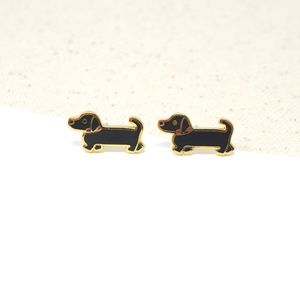 Handcrafted Black Dachshund Enamel Stud Earrings